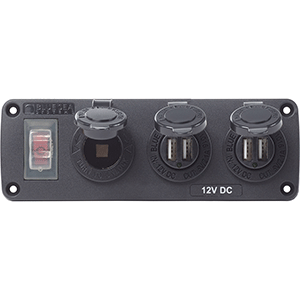 Blue Sea Systems Blue Sea 4365 Water Resistant USB Accessory Panel - 15A Circuit Breaker, 12V Socket, 2x 2.1A Dual USB Chargers
