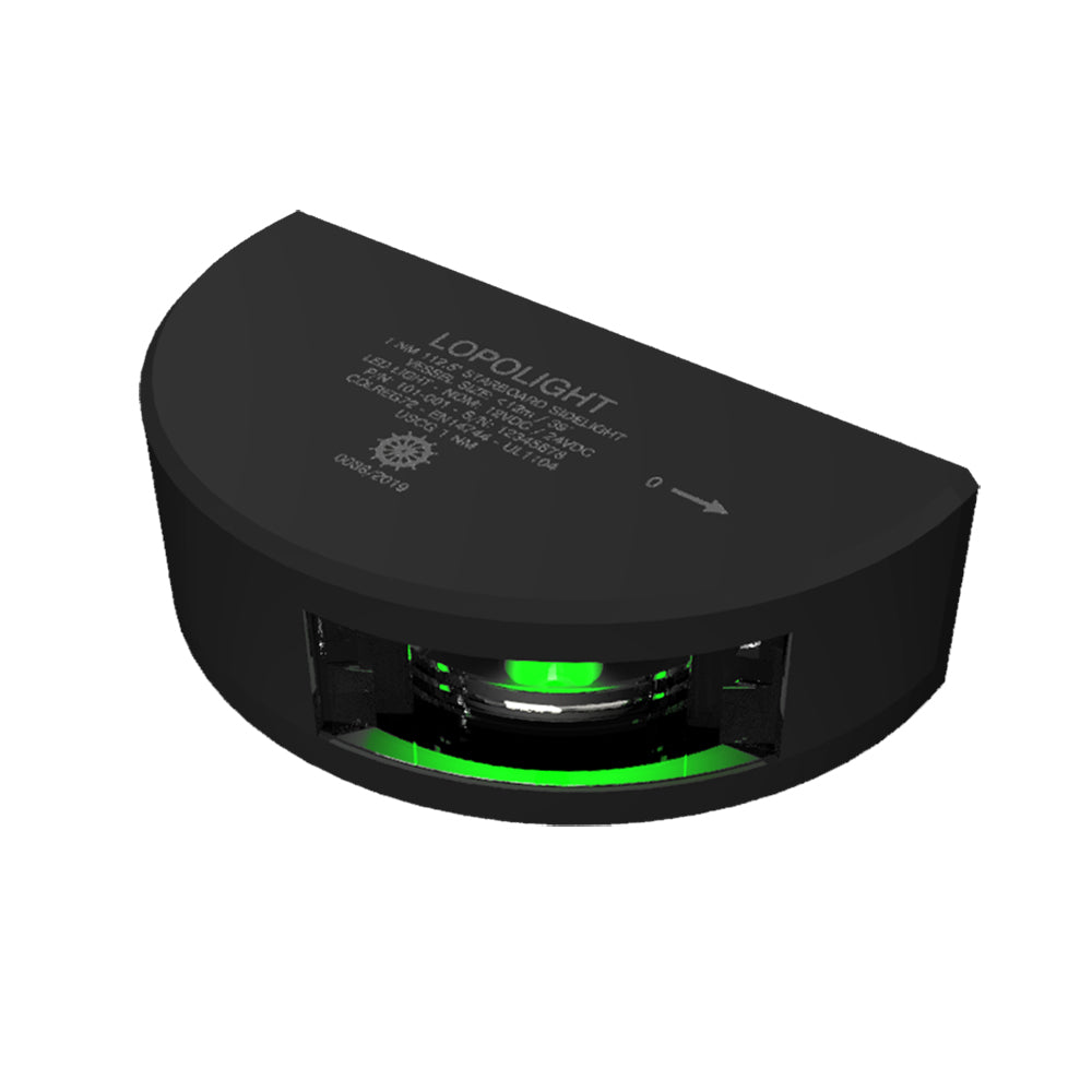 Lopolight Series 101-001 - Luz lateral de estribor - 1NM - Montaje vertical - Verde - Carcasa negra [101-001-B]
