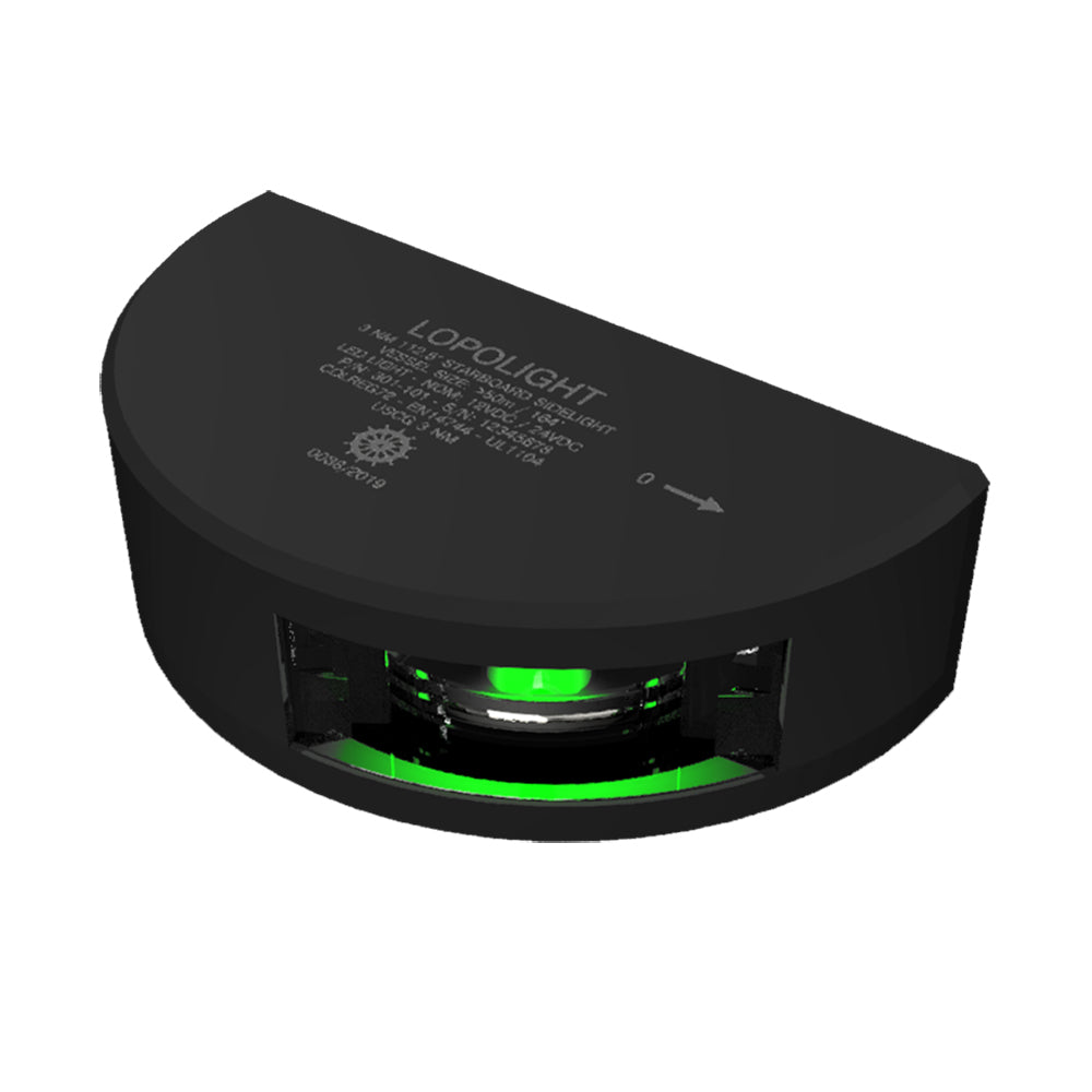 Lopolight Series 301-101 - Vista lateral de estribor - 3NM - Montaje vertical - Verde - Carcasa negra [301-101-B]