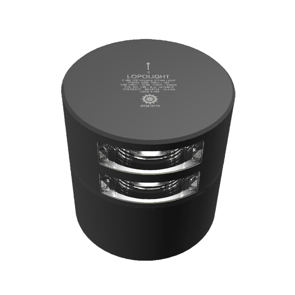 Lopolight Series 301-106 - Luz de popa de doble apilamiento - 3NM - Montaje horizontal - Blanco - Carcasa negra [301-105ST-B]