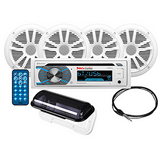 Boss Audio MCK508WB.64S Marine Stereo &amp; 2 Pairs of 6.5" Speaker Kit - White