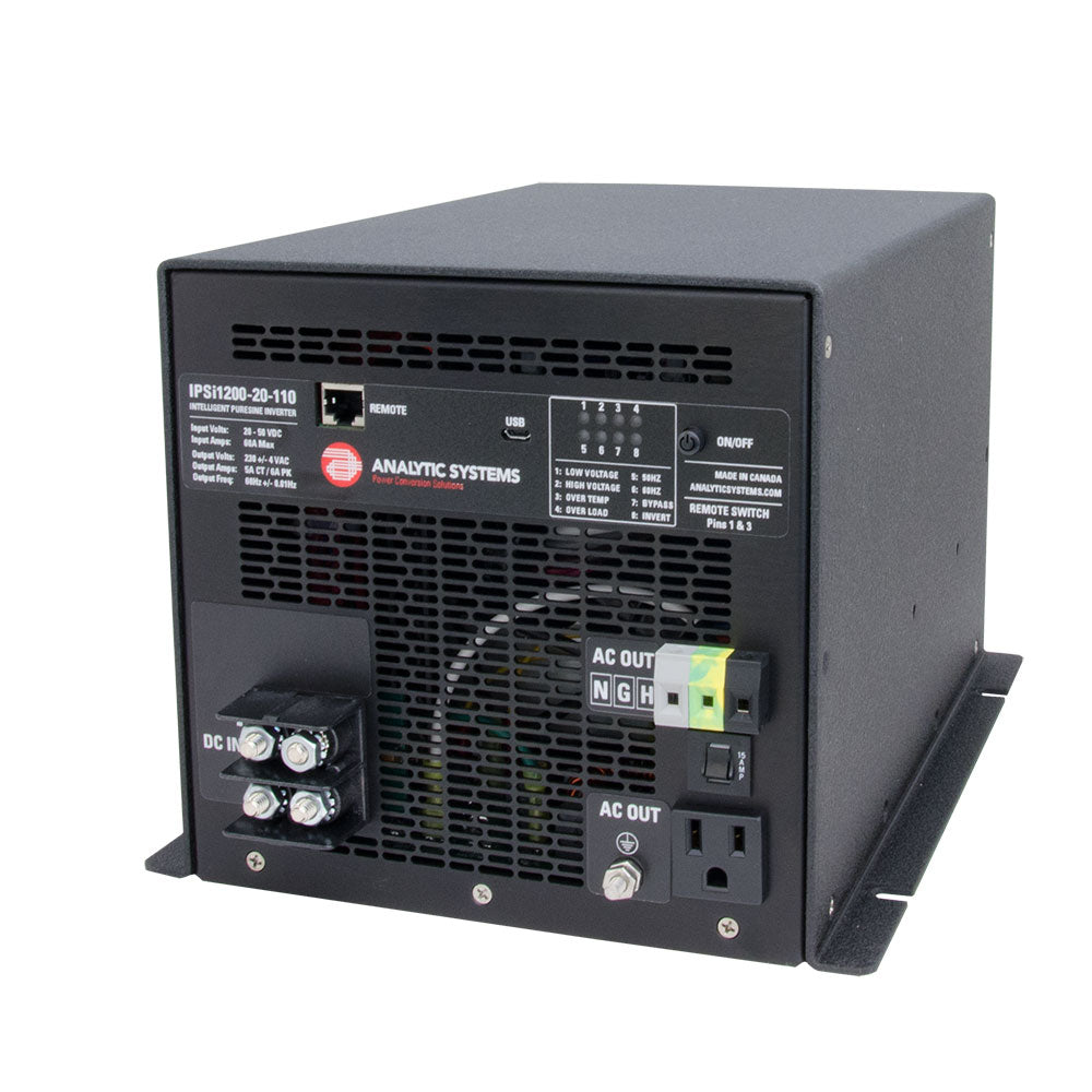 Analytic Systems Inversor de onda sinusoidal pura inteligente de CA 1200 W, entrada de 20-40 V, salida de 110 V [IPSI1200-20-110]