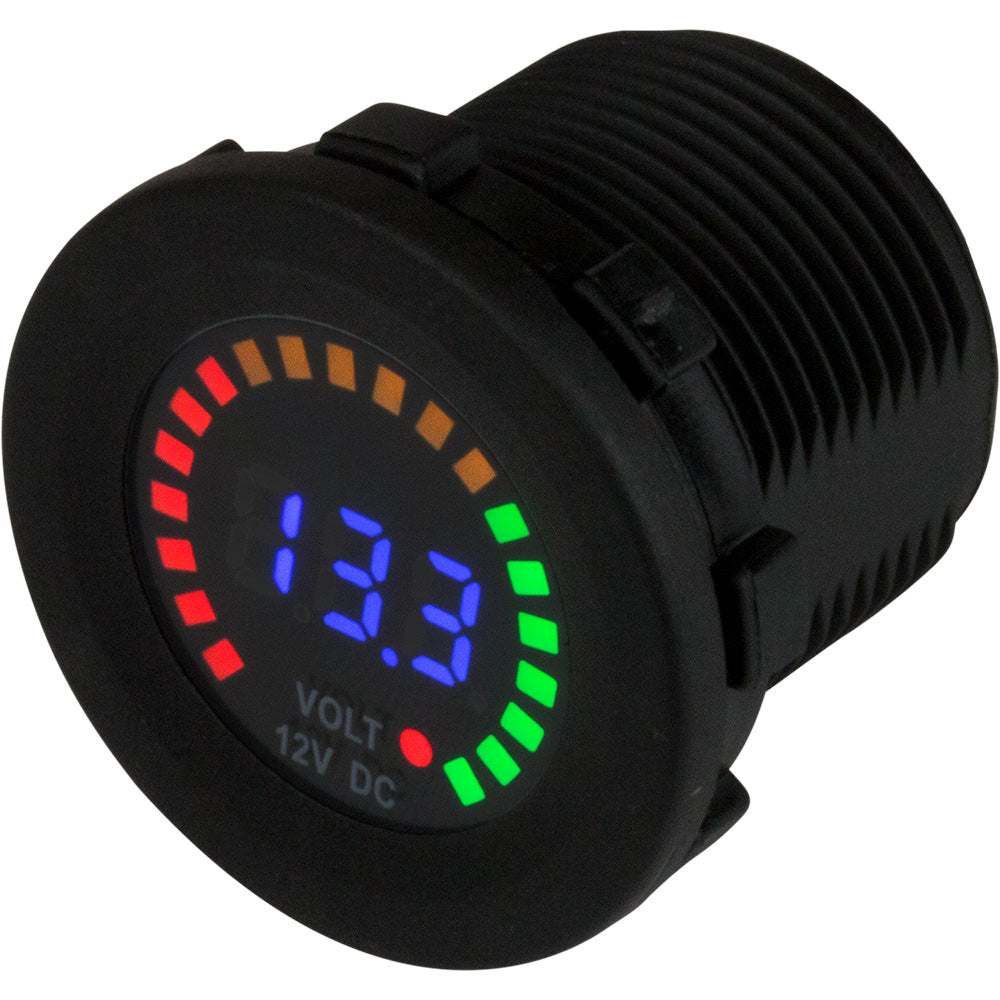 Medidor de voltaje redondo Sea-Dog CC - 5 V-15 V con esfera arcoíris [421617-1]