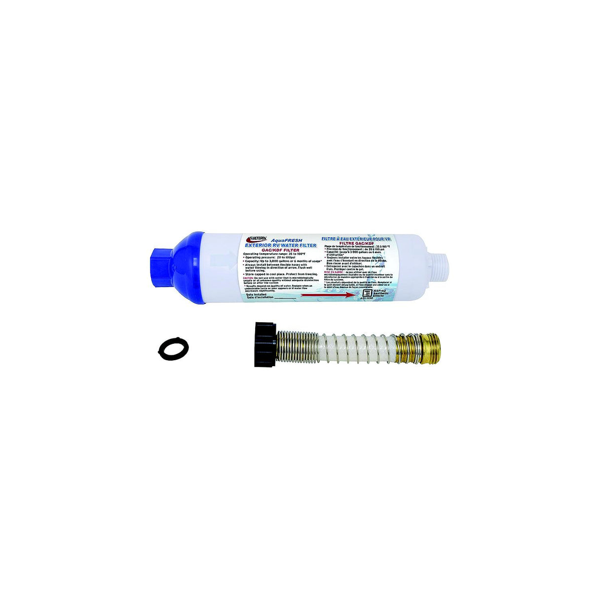Valterra A011131VP AquaFresh Replacement Exterior Water Filter W/Hose Connections & Hose Saver - A01-1131VP