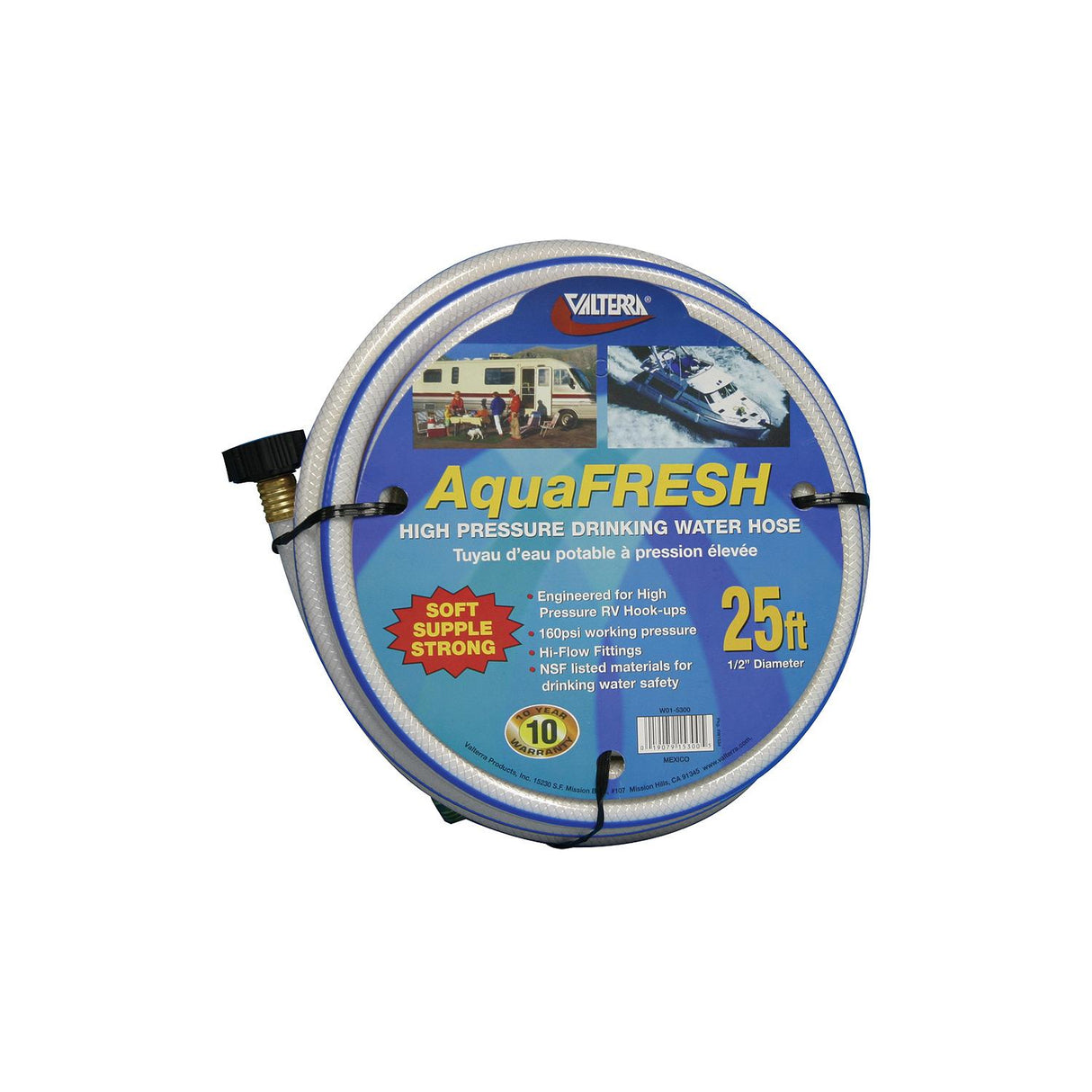 Valterra AquaFresh Drinking Water Hose, 1/2" x 10' White