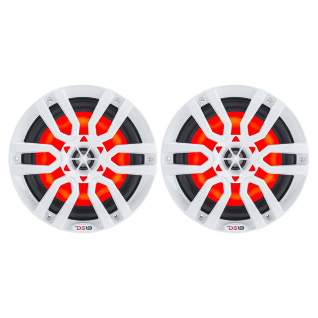 DS18 HYDRO 6.5" 2-Way Marine Speakers w/RGB LED Lights 300W - White - NXL-6