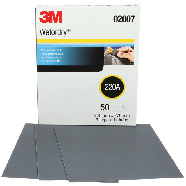 3M Wetordry™ Abrasive Sheets (413Q) - 9” x 11" Dimensions (Grit 220) - 02007 - image 1