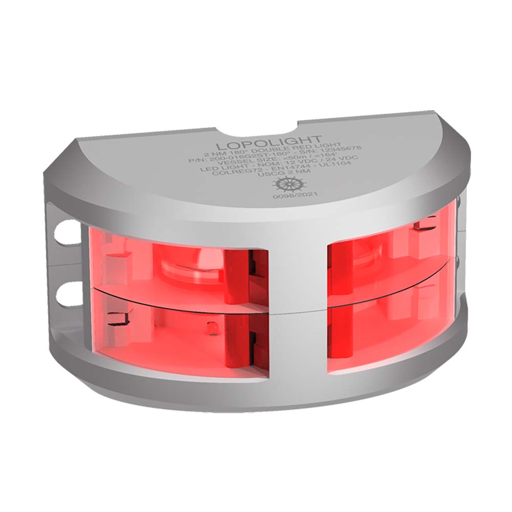 Lopolight Series 200-016 - Luz de navegación de doble apilamiento - 2NM - Montaje vertical - Rojo - Carcasa plateada [200-016G2ST]