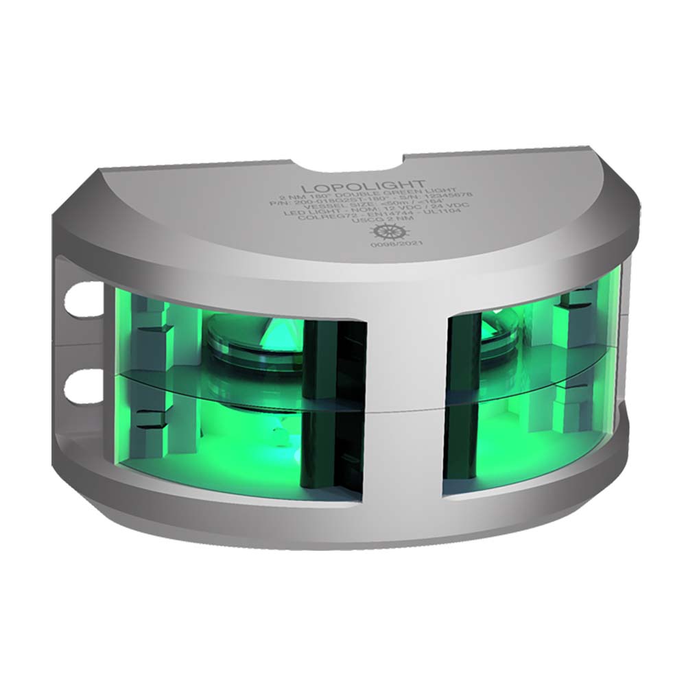 Lopolight Series 200-018 - Luz de navegación de doble apilamiento - 2NM - Montaje vertical - Verde - Carcasa plateada [200-018G2ST]