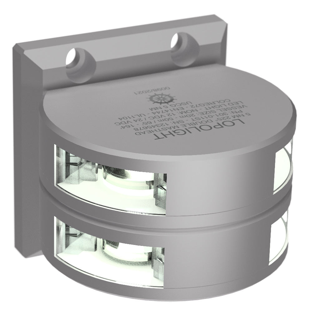 Lopolight Series 301-011 - Luz de mástil de doble apilado - 5NM - Montaje vertical - Blanco - Carcasa plateada [301-011ST]