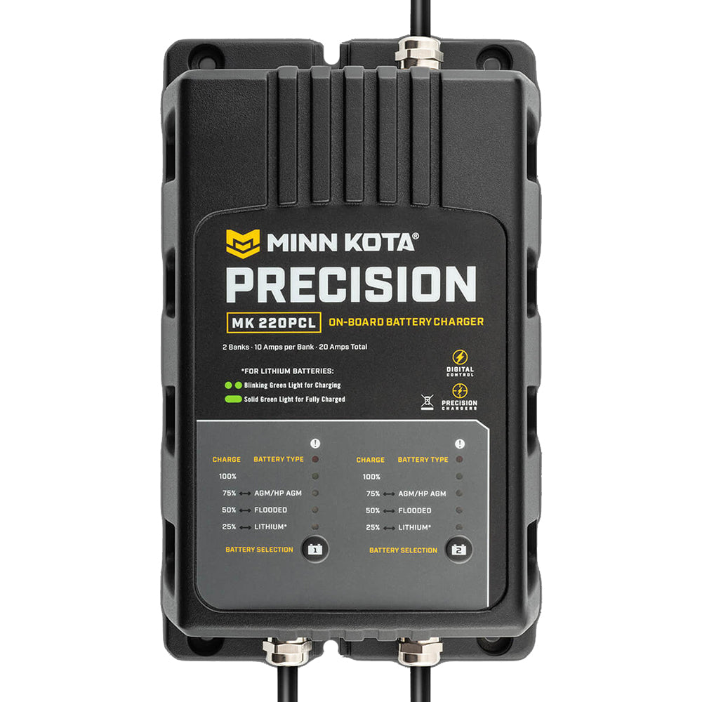 Minn Kota Cargador de precisión a bordo MK-220 PCL 2 bancos x 10 AMP LI Cargador optimizado [1832201]