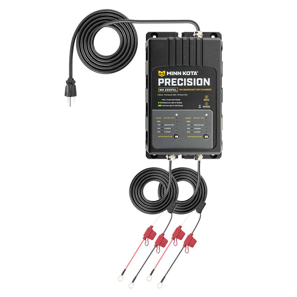 Minn Kota Cargador de precisión a bordo MK-220 PCL 2 bancos x 10 AMP LI Cargador optimizado [1832201]