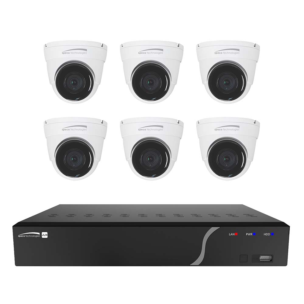 Kit NVR Speco de 8 canales con 6 cámaras IP IR de 5 MP para exteriores, lente fija de 2,8 mm - 2 TB [ZIPK8N2]