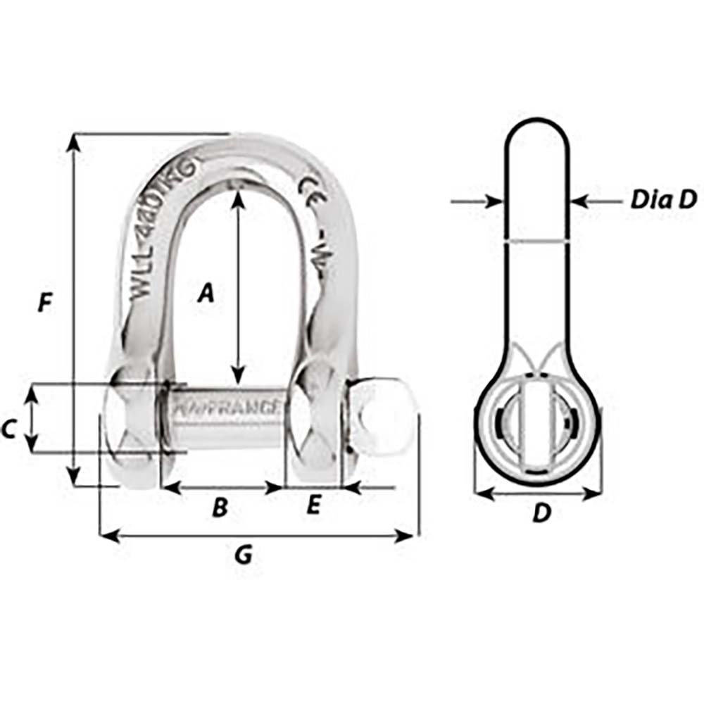 Grillete D con pasador cautivo Wichard - Diámetro 4 mm - 5/32" [01401]