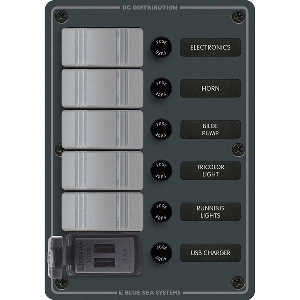 Blue Sea Systems Blue Sea 8121 - 5 Position Contura Switch Panel w/Dual USB Chargers - 12/24V DC - Black