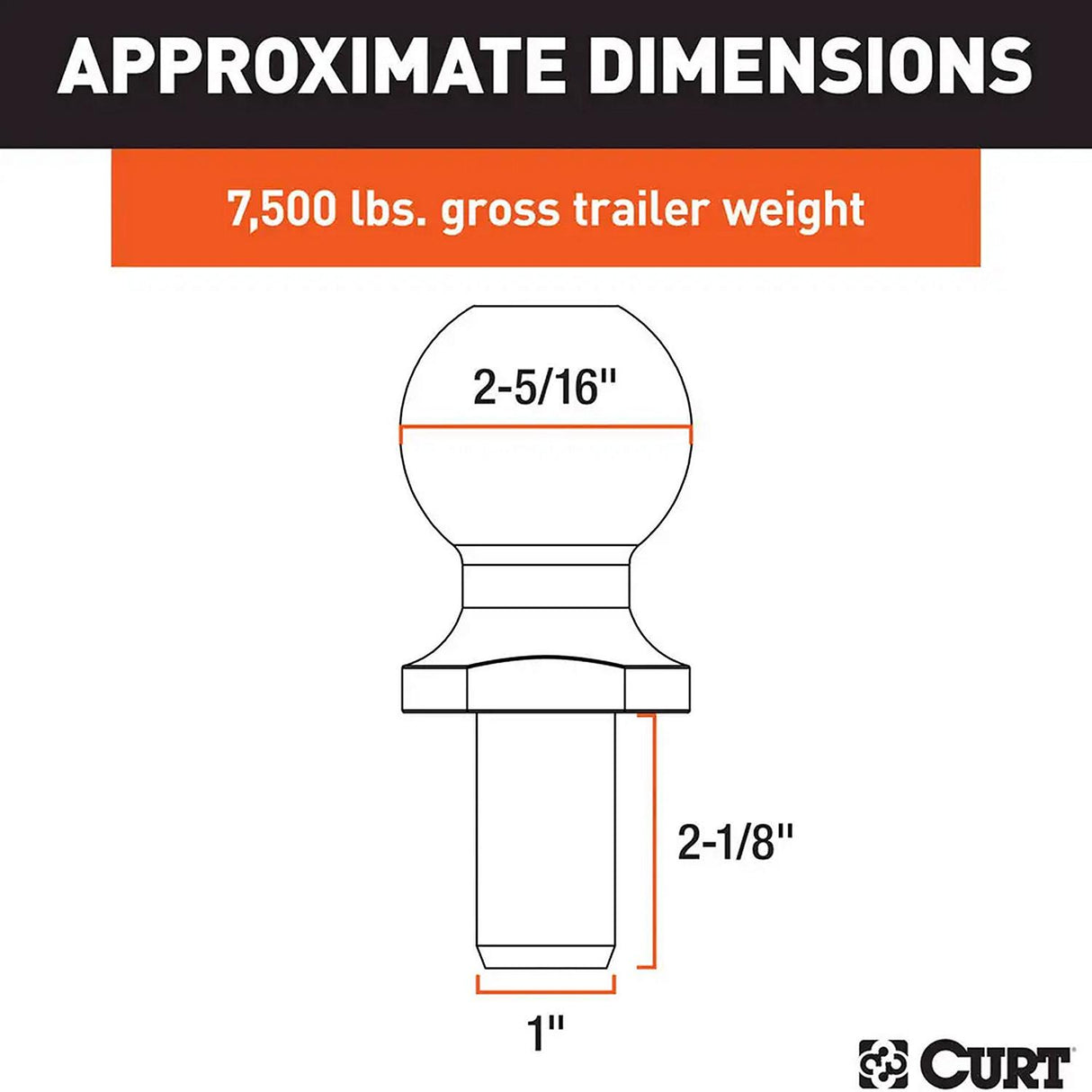 Curt Manufacturing Curt 40167 Trailer Ball 2-5/16", 7,500 lbs., Chrome, Packaged - image 3