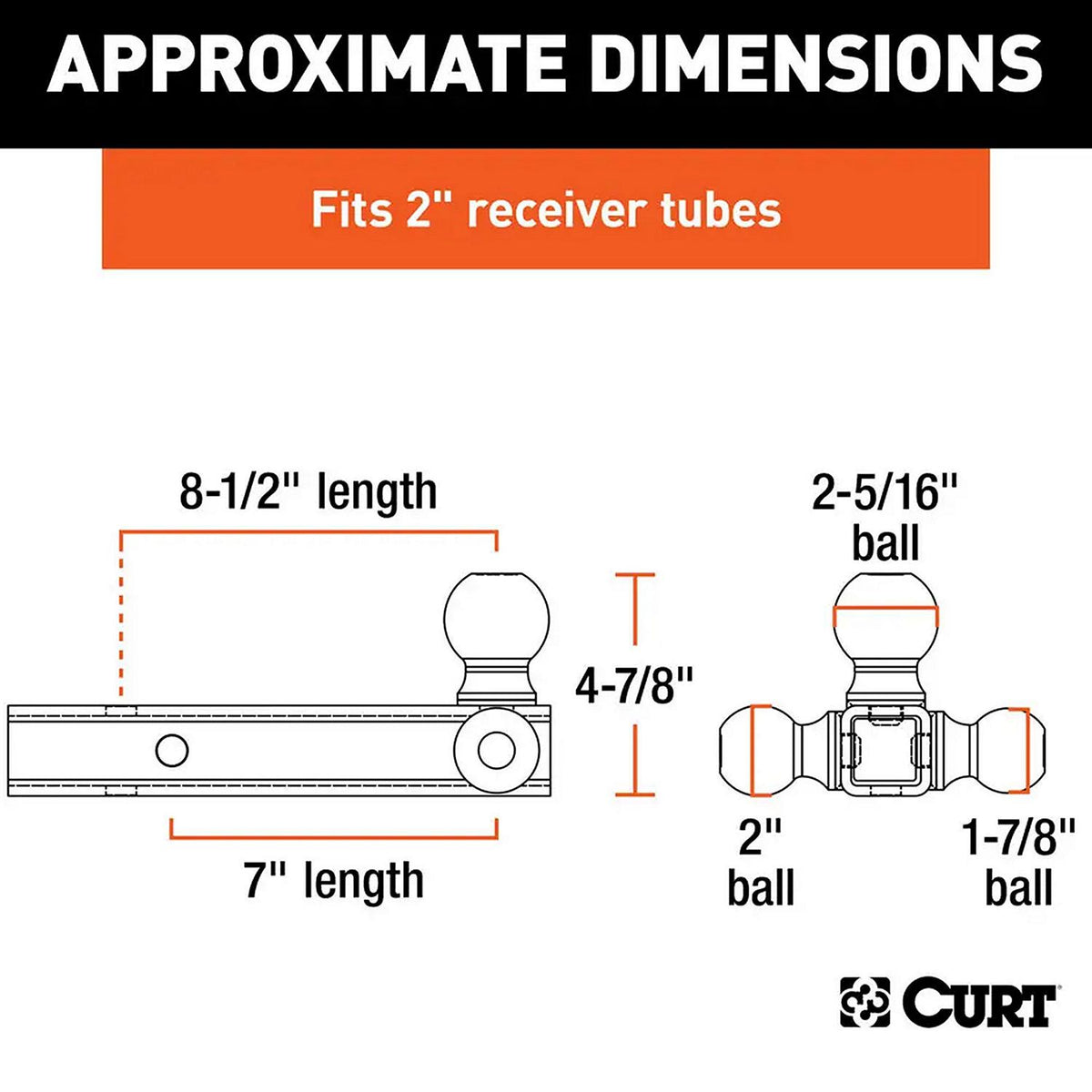 Curt Manufacturing Curt 45652 Multi-Ball Mount 2" Hollow Shank, 1-7/8", 2" & 2-5/16" Black Balls - image 4