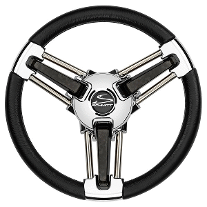 Schmitt Marine Burano Wheel 14" 3/4" Tapered Shaft Black Polyurethane w/Stainless Spoke Includes Center Cap/Nut - PU1051B1-04R