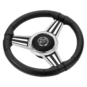 Schmitt Marine PU30 14" Wheel - Chrome Cap &amp; Spoke Inserts - Black Spokes - 3/4" Tapered Shaft - PU301404-44
