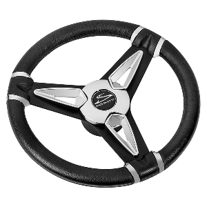 Schmitt Marine PU50 14" Wheel - Chrome Cap &amp; Spoke Inserts - Black Spokes - 3/4" Tapered Shaft - PU501404