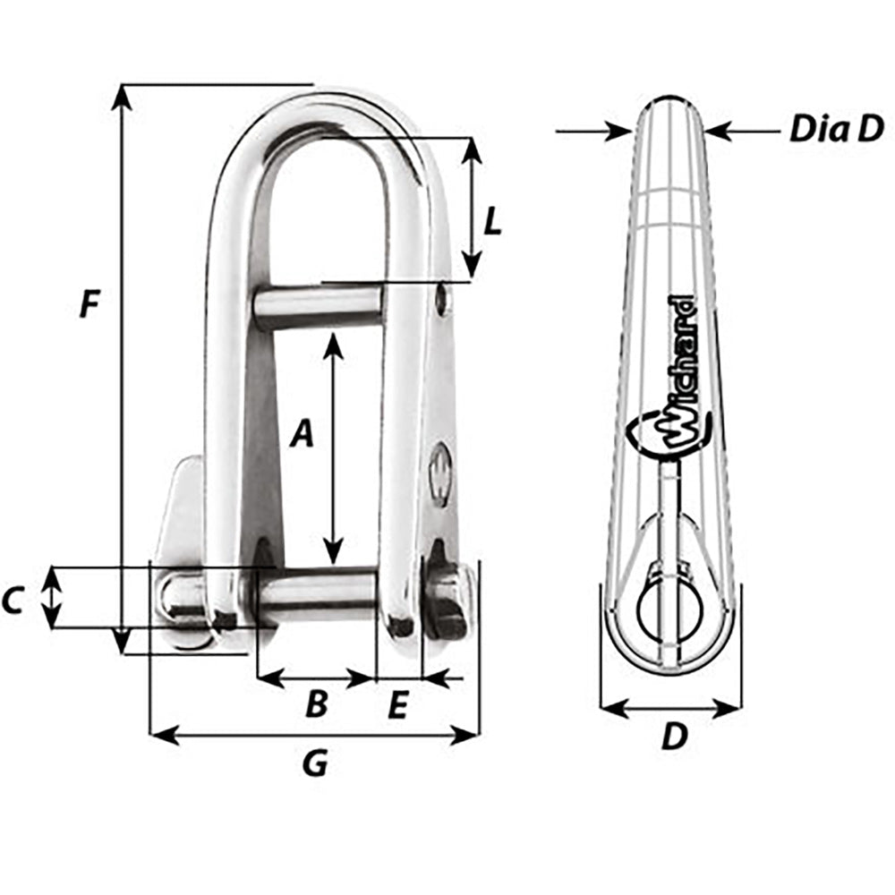 Grillete con pasador de llave Wichard HR con barra - Diámetro de pasador de 8 mm [91434]