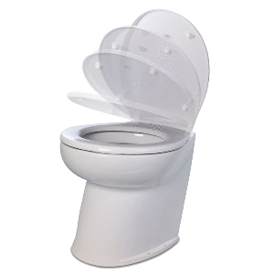 Jabsco Deluxe Flush 17" Angled Back 12V Raw Water Electric Marine Toilet w/Remote Rinse Pump &amp; Soft Close Lid - 58220-3012
