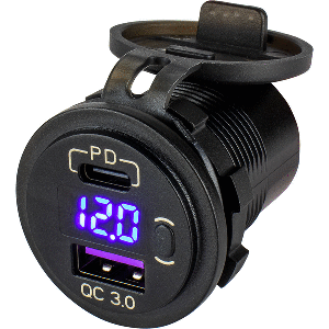 Sea-Dog Round USB &amp; USB-C Power Socket w/Hidden Voltmeter - 426518-1