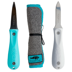 Toadfish Shucker's Bundle - Put 'Em Back Oyster Knife, Professional Oyster Knife &amp; Cut-Proof Shucking Cloth - 1014