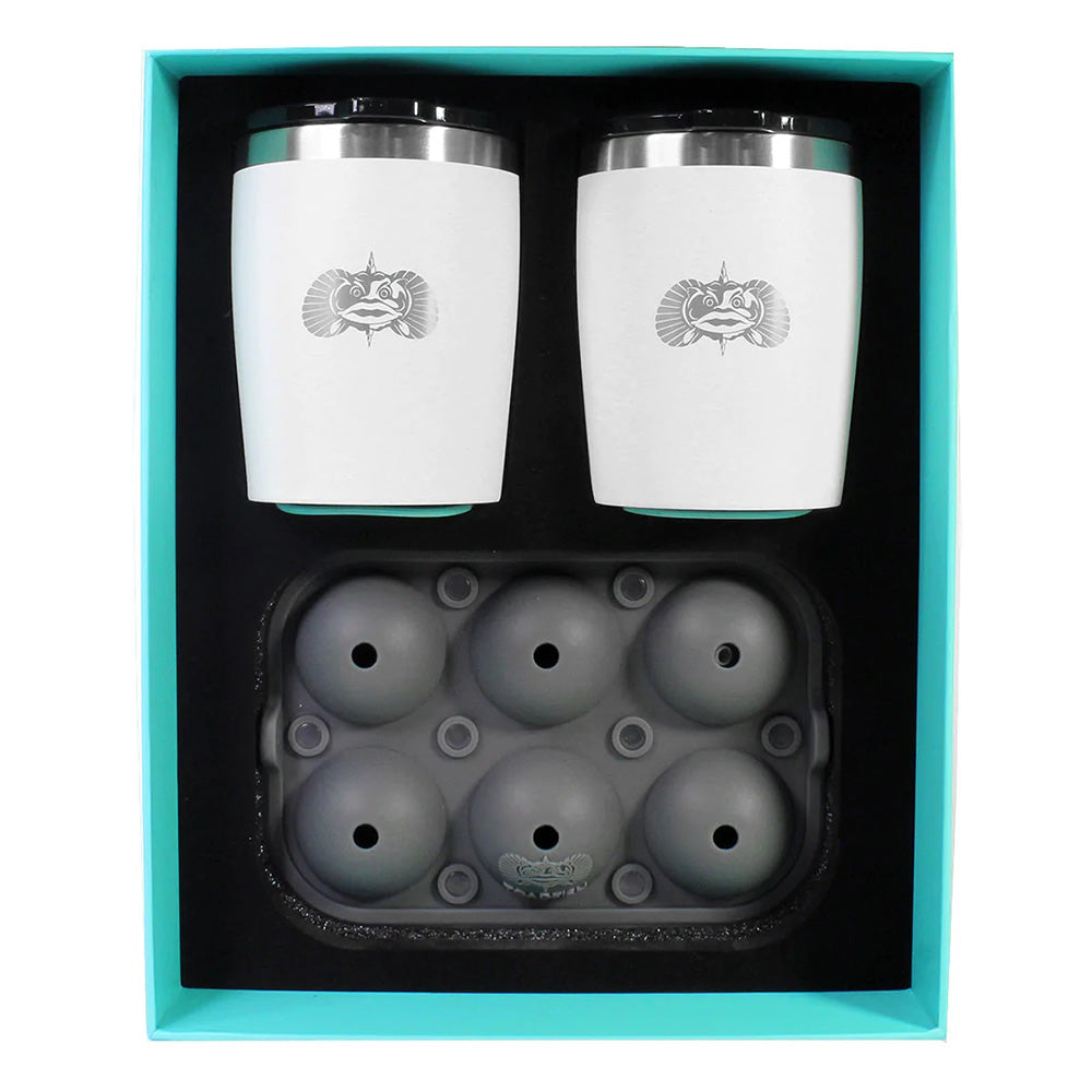 Toadfish Vasos White Rocks de 10 oz sin vuelco con bandeja para bolas de hielo - 2 vasos [1119]