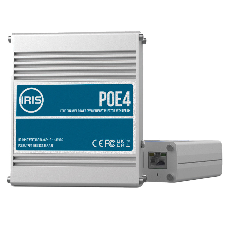 Conmutador de alimentación a través de Ethernet de enlace ascendente de cuatro canales Iris - Cumple con IEEE802.3af 3at - Entrada de 9-30 VCC - Salida de 48 VCC [POE4V2]