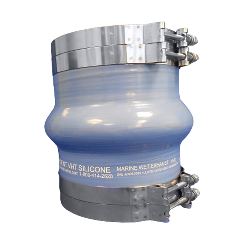 Joroba de escape húmedo de silicona azul marino Trident con 4 abrazaderas de perno en T - 6" ID x 8" de largo [272V6000-S/S]