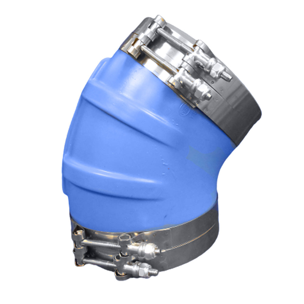 Trident Marine Codo de escape húmedo moldeado de silicona azul de 6" ID de 45 grados con 4 abrazaderas de perno en T [240V6000-S/S]