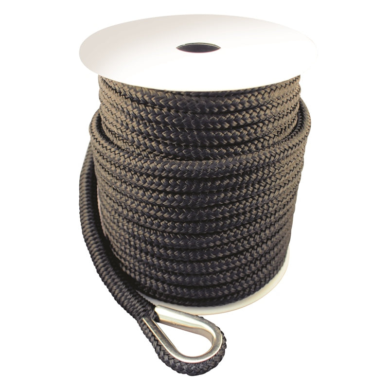 Marpac 1662768 Anchor Line Nylon Dbl/Brd 3/8"x100' Black Marine Boat