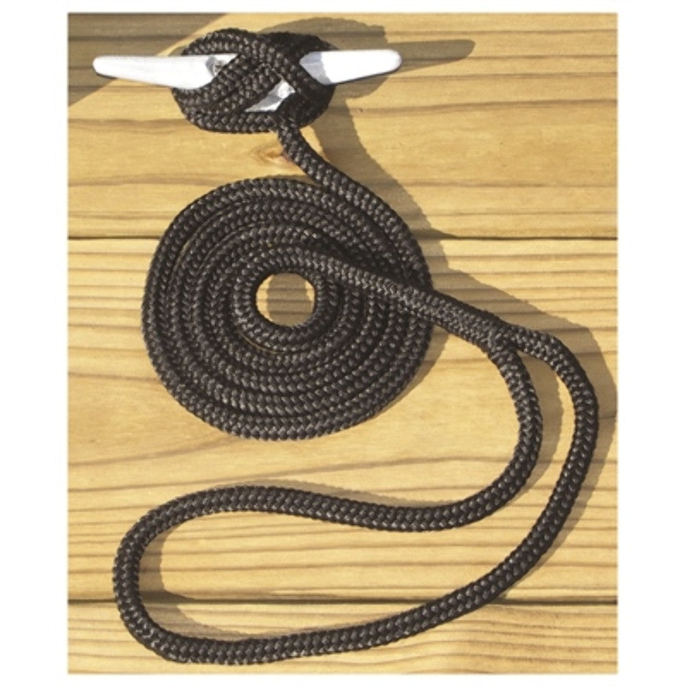 Marpac 7-6223 Dock Line Nylon 1/2"x15' BLACK Double Braided Nylon 12" Eye Cleat